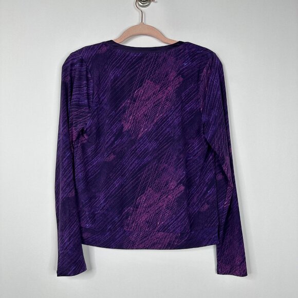 NWT White House Black Market Long Sleeve Lace Up Top Abstract Deep Amethy #WHBM7 - Picture 3 of 9